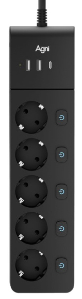 Изображение товара Сетевой фильтр AGNI TP-FI3U5E-C-5m-black с USB и защитой