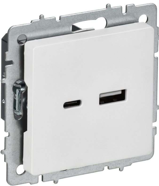 

Розетка USB IEK BR-U22-018-K91 BRITE Type A+C 18Вт РЮ11-1-БрАБ арктический белый, BR-U22-018-K91