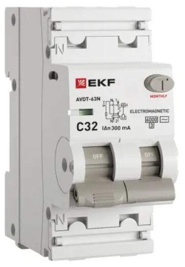 

Автомат дифференциальный EKF D63N26M32C300 АВДТ-63N 1P+N 32А (C) 300мА (AC) эл-мех 6кА PROXIMA, D63N26M32C300