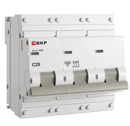 

Автоматический выключатель EKF mcb47100m-3-25C-pro 3P 25А (C) 10кА ВА 47-100M без тепл. расцепит. PROxima, mcb47100m-3-25C-pro
