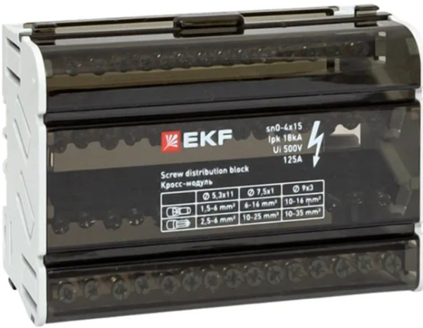 Изображение товара Шина EKF sn0-4x15 для нулевых и защитных проводников 4 полюса 125 А