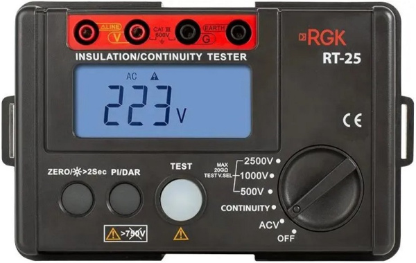 Изображение товара Цифровой мегаомметр RGK RT-25 для измерения изоляции электротехники