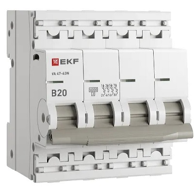 

Автоматический выключатель EKF M636420B 4P 20А (B) 6кА ВА 47-63N PROxima, M636420B