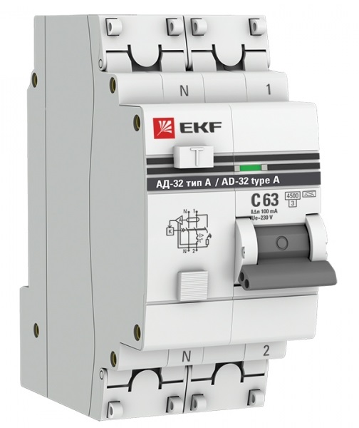 

Автомат дифференциальный EKF DA32-63-100-a-pro АД-32 1P+N 63А (С) 100мА тип (А) эл. 4,5кА PROxima, DA32-63-100-a-pro