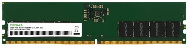 

Модуль памяти DDR5 16GB Digma DGMAD57200016S PC5-57600 7200MHz CL34 1.45V, DGMAD57200016S