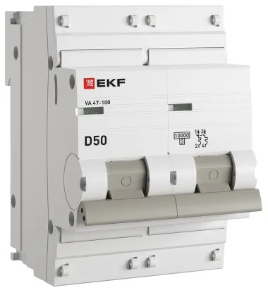 

Автоматический выключатель EKF mcb47100-2-50D-pro 2P 50А (D) 10kA ВА 47-100 PROxima, mcb47100-2-50D-pro