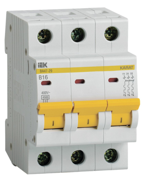 Изображение товара Автоматический выключатель IEK MVA20-3-016-B 16А 400В IP20 3Pols KARAT