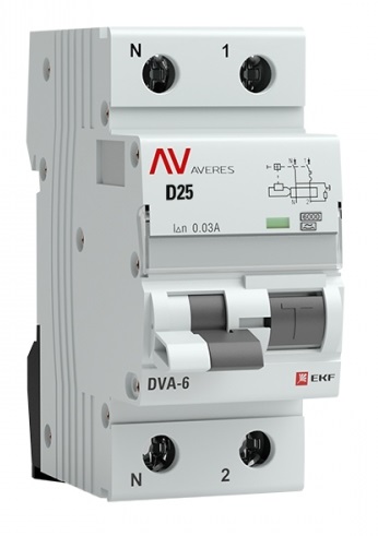 

Автомат дифференциальный EKF rcbo6-1pn-25D-30-a-av DVA-6 1P+N 25А (D) 30мА (A) 6кА AVERES, rcbo6-1pn-25D-30-a-av