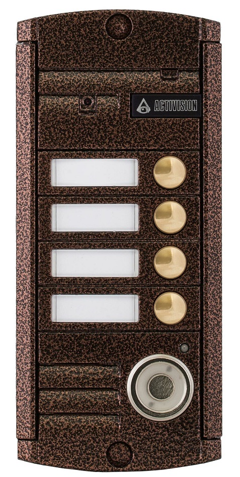 Вызывная панель Activision AVP-454 (PAL) TM Медь видео, накладная, 4-х проводная на 4 абонентов, со встроенным Touch Memory считывателем
