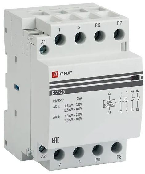 Изображение товара Контактор EKF km-3-25-22 с 4 силовыми контактами 25 A