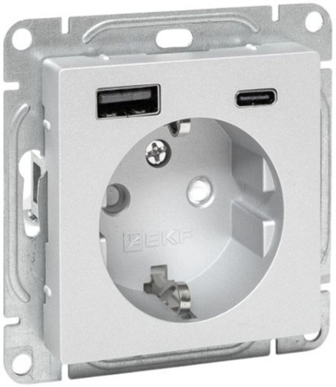 Изображение товара Розетка с заземлением с 2 USB EKF UP1-SOA-111-USBA+USBC