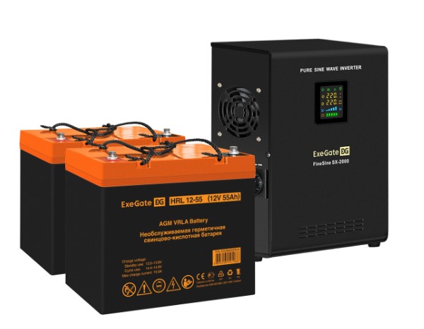 

Комплект Exegate FineSine SX-2000.LCD.AVR.2SH EX296593RUS ИБП EX296001RUS + батарея 55Aч EX285652RUS 2шт (инвертор, синус, для котла, настенный) 2000V, FineSine SX-2000.LCD.AVR.2SH