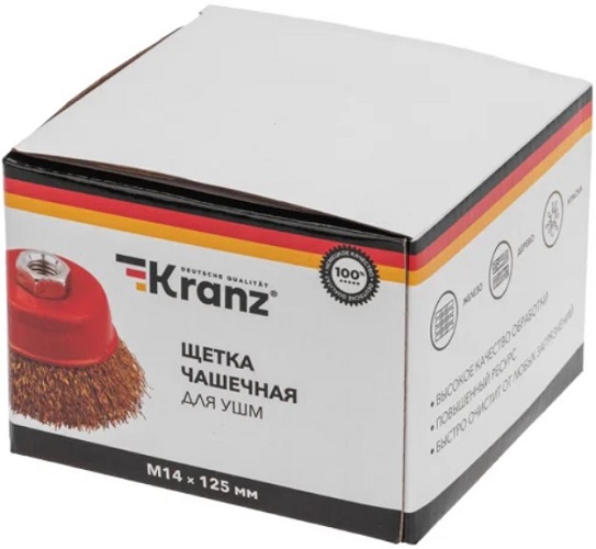 

Щетка KRANZ KR-91-1210 чашечная для УШМ, витая латунированная проволока, 125мм, М14, KR-91-1210