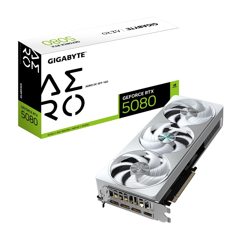 

Видеокарта PCI-E GIGABYTE GeForce RTX 5080 AERO OC SFF (GV-N5080AERO OC-16GD) 16GB GDDR7 256bit 4nm 2730/30000MHz HDMI 3*DP, GeForce RTX 5080 AERO OC SFF (GV-N5080AERO OC-16GD)