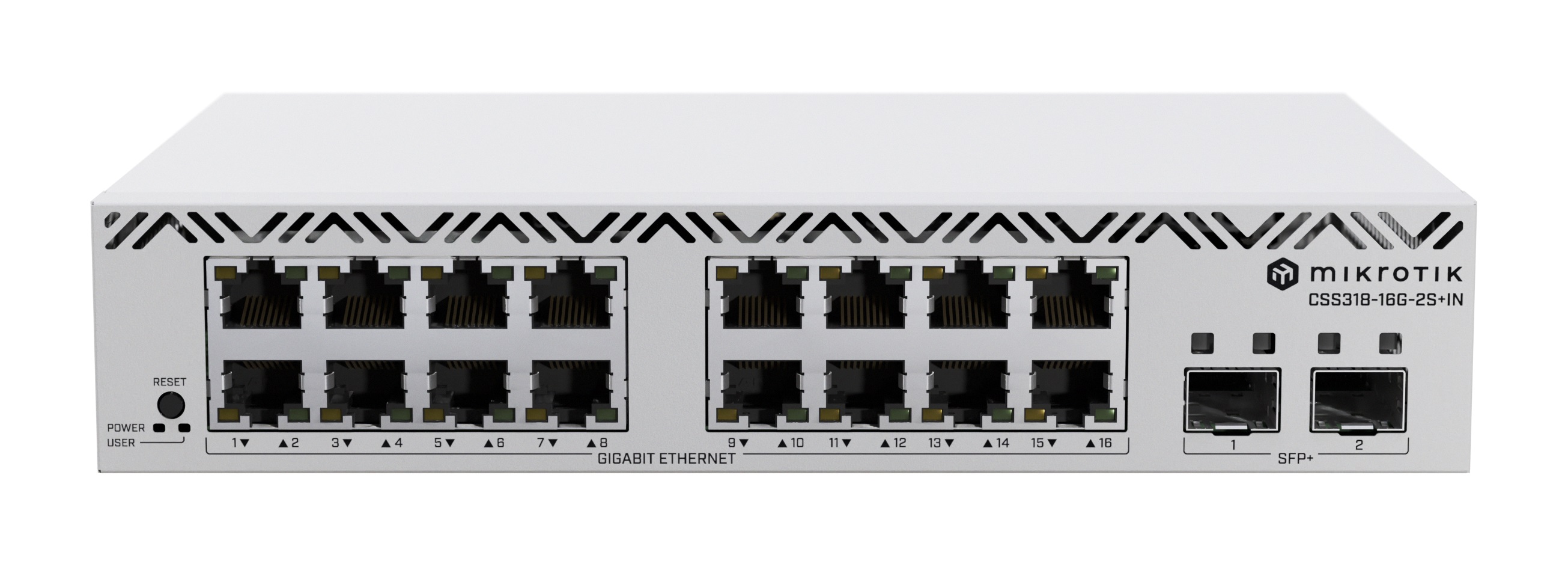 

Коммутатор Mikrotik CSS318-16G-2S+IN is a managed switch equipped with 16 Gigabit Ethernet ports and 2 high-performance 10G SFP+ ports, CSS318-16G-2S+IN
