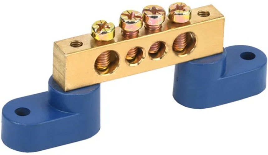 

Шина Rexant 11-2331 «N» нулевая 8х12 мм на двух угловых синих изоляторах 4 группы, 11-2331