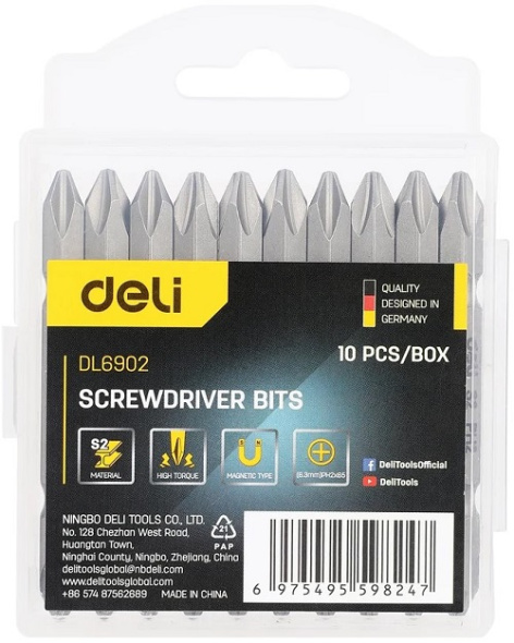 Изображение товара Набор двухсторонних бит Deli DL6902 для шуруповертов 10 шт