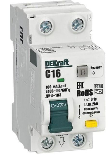

Автомат дифференциальный DEKraft 16356DEK 1P+N 16А 100мА A х-ка C ДИФ-103 6кА, 16356DEK