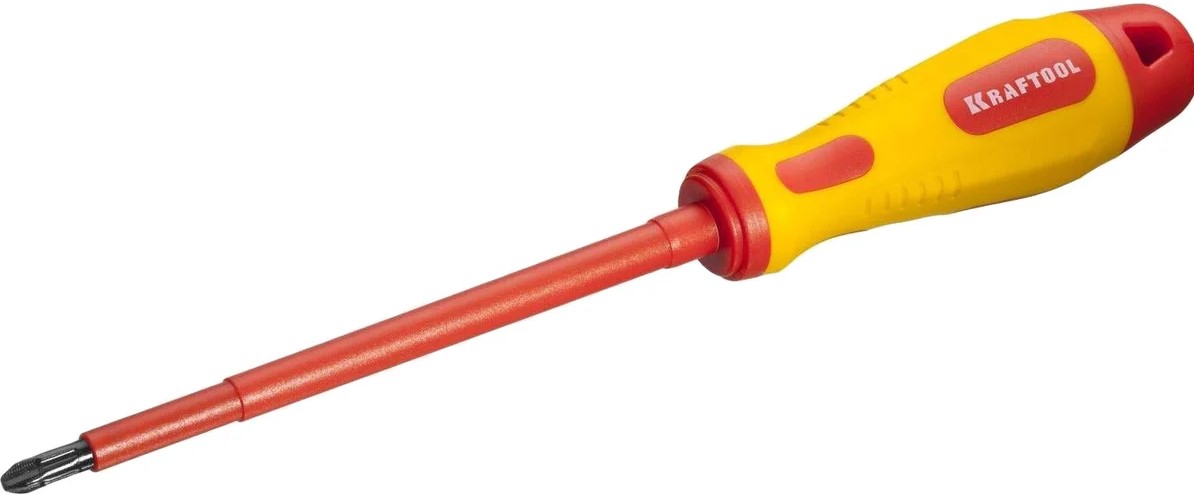 

Отвертка Kraftool Expert 250084-3-150 Kraftool высоковольтная, Cr-Mo-V стержень, двухкомпонент. маслобензостойкая рукоятка, PH №3, 150мм., Expert