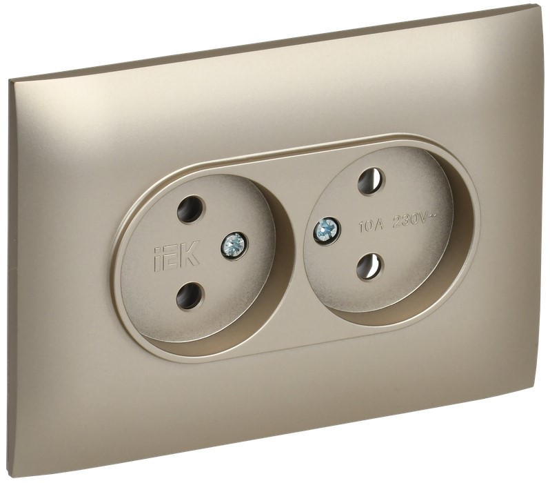 

Розетка двухместная без заземления в сборе IEK SK-R20-10-K37-F SKANDY без защитных шторок 10А SK-R10Sh шампань, SK-R20-10-K37-F