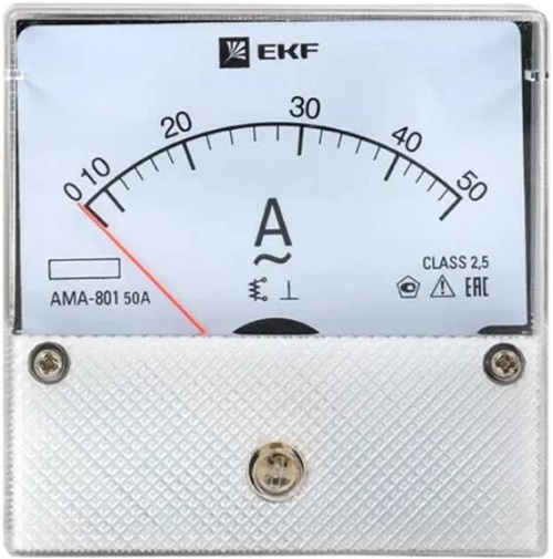 

Амперметр EKF ama-801-50 AMA-801 аналоговый на панель (80х80) круглый вырез 50А прямое подкл., ama-801-50