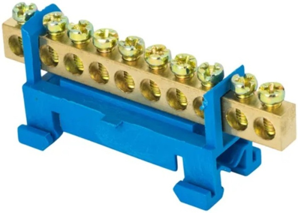 Изображение товара Шина EKF sn0-63-10-sb нулевая и заземляющая синий изолятор для DIN-рейки