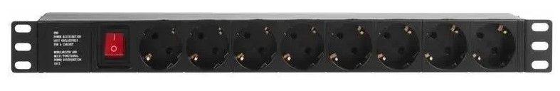 

Блок розеток Rexant 04-0307 19", 1U, 16А, 8 розеток, корпус пластик, без шнура питания, 04-0307