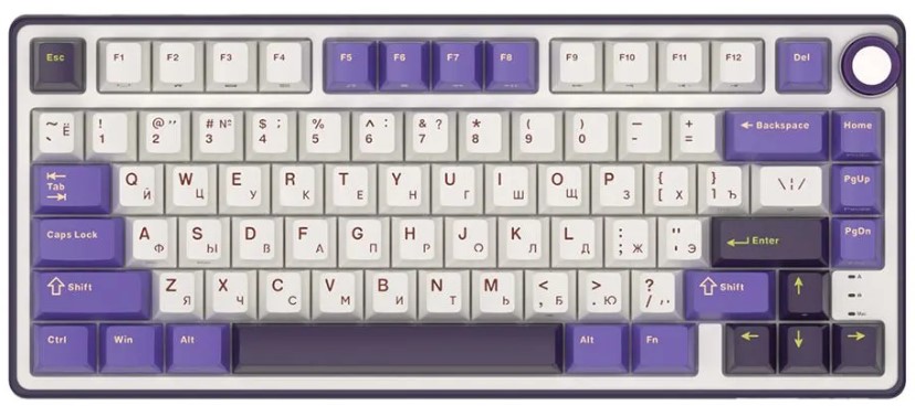 

Клавиатура проводная Royal Kludge R75 6935280824722 механическая, 81 клавиш, цвет: белый/фиолетовый, R75