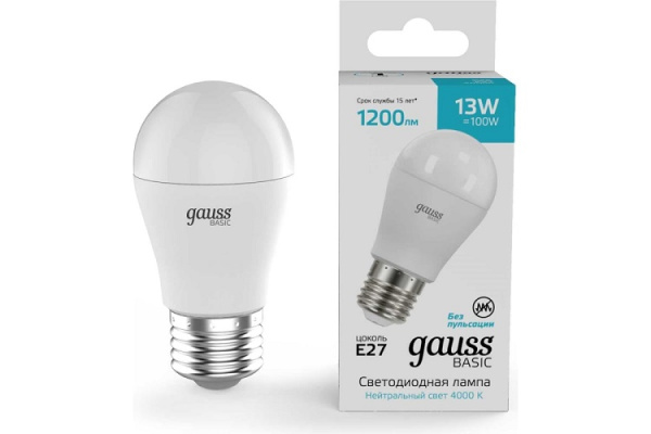 Изображение товара Лампа GAUSS 10502232 Basic 13 Вт E27 нейтральный свет шар