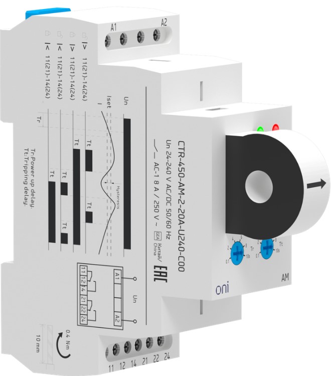 

Реле контроля тока ONI CTR-450-AM-2-20A-U240-C00 AM 2А-20А 2 контакта 24-240В AC/24В DC, CTR-450-AM-2-20A-U240-C00
