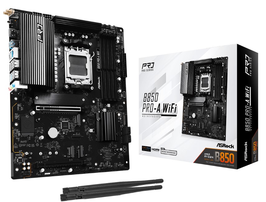 

Материнская плата ATX ASRock B850 PRO-A WIFI (AM5, AMD B850, 4*DDR5, 4*SATA, 4*M.2, 6*USB 2.0, 4*USB 3.2, 2*USB Type-C, 2*PCIe, WiFi, BT, HDMI), B850 PRO-A WIFI