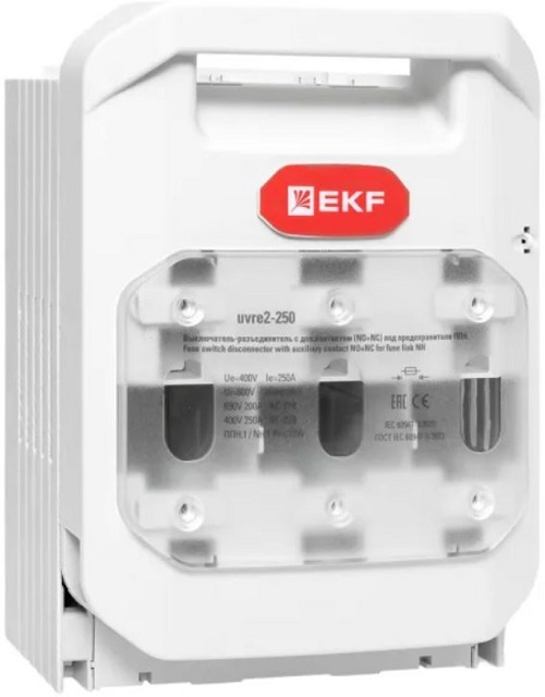 

Выключатель-разъединитель EKF uvre2-250 УВРЭ v2 250А с доп контактом (NO+NC) откидного типа под предохранители ППН (габ.1), uvre2-250
