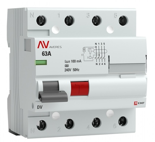 

УЗО EKF rccb-4-63-100-a-av DV 4P 63А/100мА (A) AVERES, rccb-4-63-100-a-av