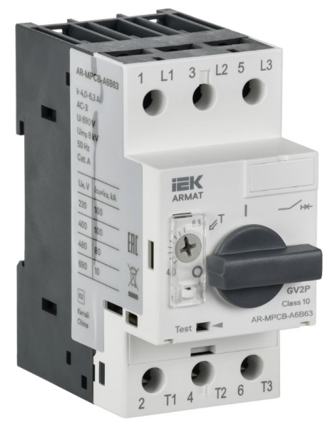 Изображение товара Автоматический выключатель для защиты двигателя IEK AR-MPCB-A6B63 690 В
