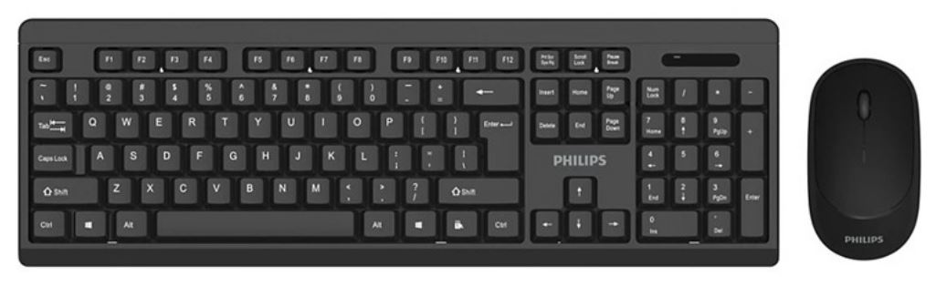 

Клавиатура и мышь Wireless Philips SPT6324 2.4 GHz 104 клав/3 кнопки, 1600dpi, русская заводская раскладка, чёрный, SPT6324