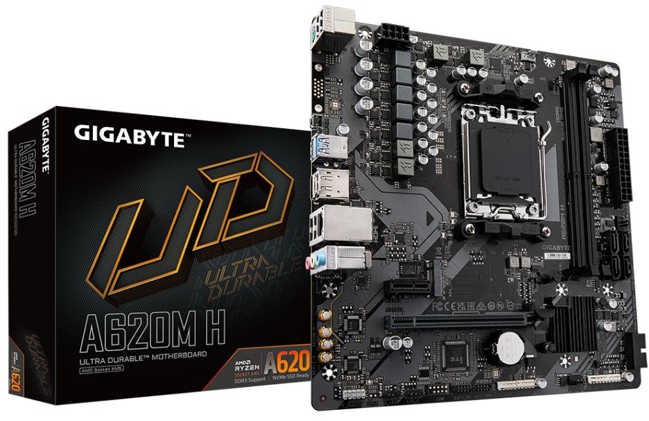 

Материнская плата mATX GIGABYTE A620M H (AM5, AMD A620, 2*DDR5(6400), 4*SATA 6 Гб/с, M2, Audio, Gb L, A620M H