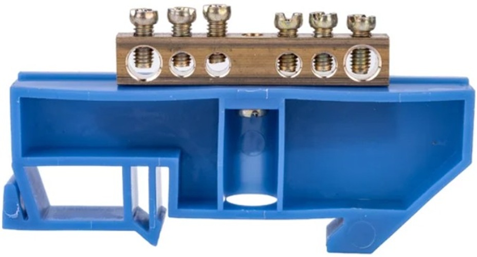 

Шина Rexant 11-2339 «N» нулевая с синим изолятором на DIN-рейку 6x9 мм стойка бол. 6 групп, 11-2339