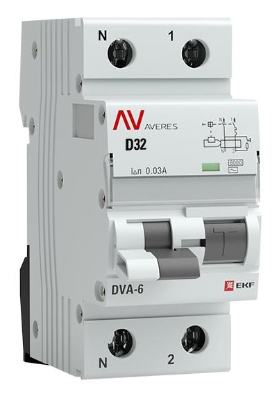 

Автомат дифференциальный EKF rcbo6-1pn-32D-30-ac-av DVA-6 1P+N 32А (D) 30мА (AC) 6кА AVERES, rcbo6-1pn-32D-30-ac-av