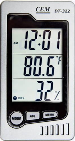 Изображение товара Термогигрометр CEM DT-322 с функциями часов и дисплеем