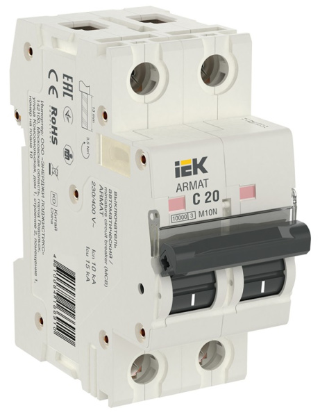 Изображение товара Автоматический выключатель IEK AR-M10N-2-C020 10 А защита электросети
