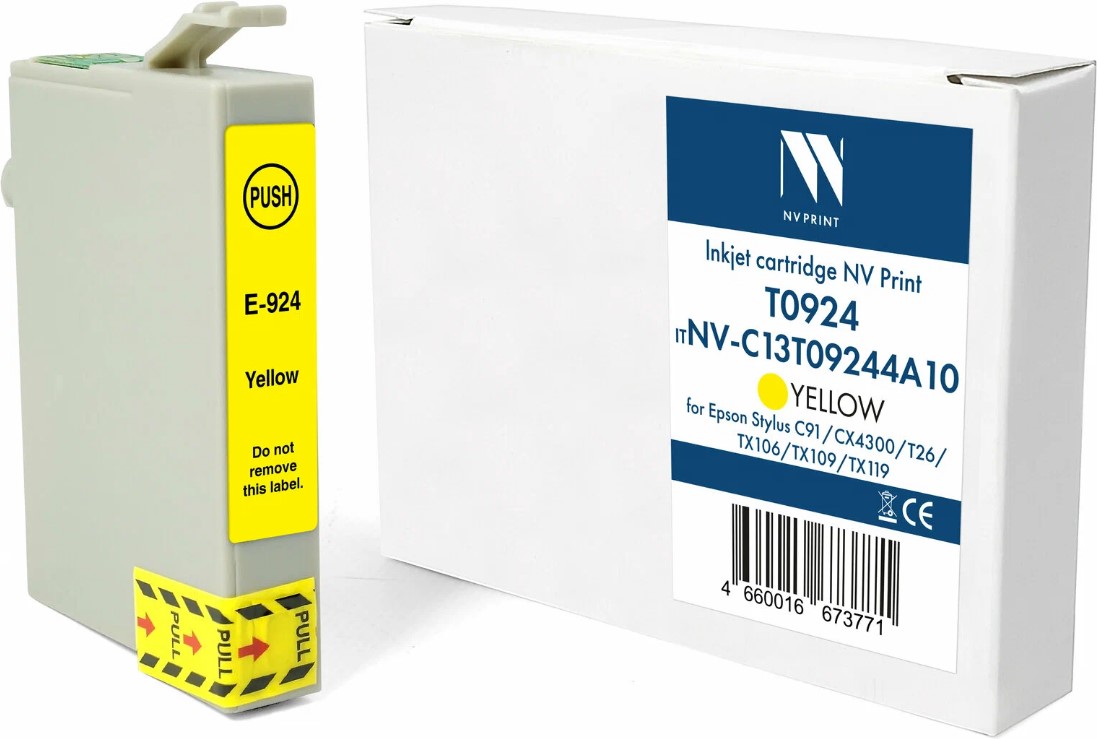 

Картридж NVP NV-C13T09244A10 струйный T0924 Yellow для Epson Stylus C91/CX4300/T26/TX106/TX109/TX119 (13.5 мл), NV-C13T09244A10
