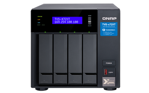 

Сетевой накопитель QNAP TVS-472XT-PT-4G 4 отсека 3,5"/2,5", 2хM.2, 10 GbE BASE-T, 2хThunderbolt 3. Pentium 3,1 ГГц, 4 ГБ DDR4, TVS-472XT-PT-4G