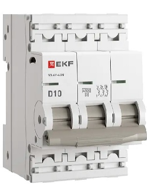 Изображение товара Автоматический выключатель EKF M634310D 3П 10 А IP20 серия PROxima