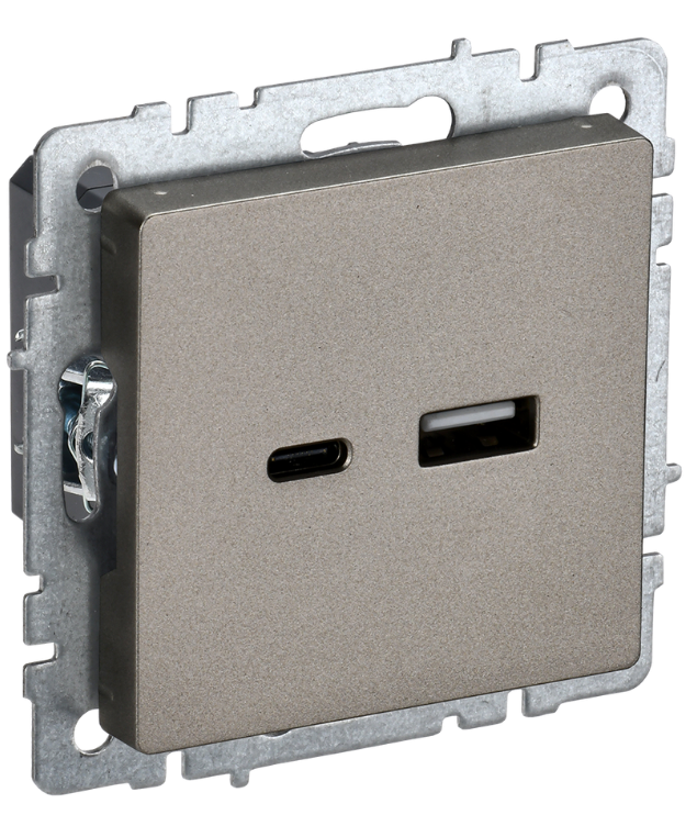 

Розетка USB IEK BR-U22-018-K37 BRITE тип A+тип C 18Вт РЮ11-1-БрШ Шампань, BR-U22-018-K37