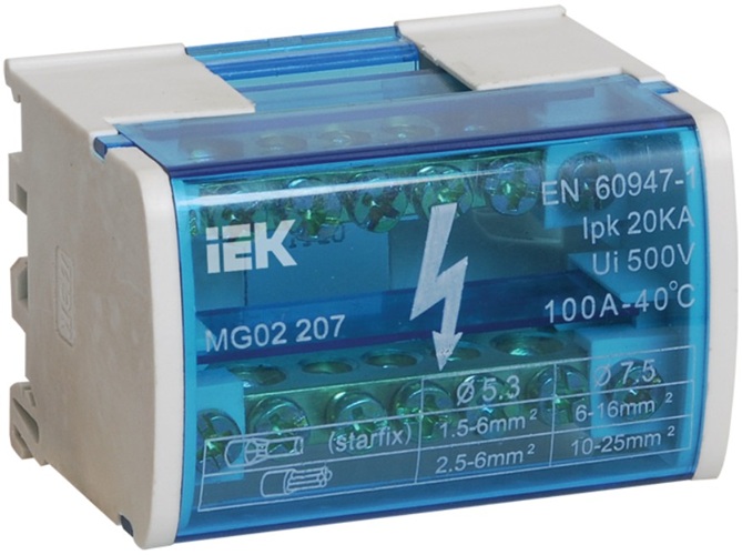 

Шина IEK YND10-2-07-100 на DIN-рейку в корпусе (кросс-модуль) L+PEN 2х7, YND10-2-07-100