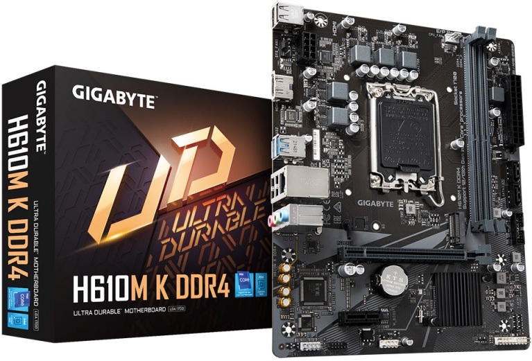 

Материнская плата mATX GIGABYTE H610M K DDR4 (LGA1700, H610, 2*DDR4 (3200), 2*SATA 6G, M.2, 2*PCIE, Glan, HDMI, 2*USB 3.2, 4*USB 2.0), H610M K DDR4