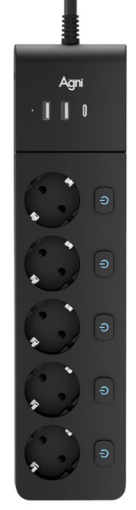 

Сетевой фильтр AGNI TP-FI3U5E-C-2m-black 5 розеток, 16А, 4000Вт, 220-250В, 2 м, 3x1,5mm2, 2*USB, Type-C, черный, TP-FI3U5E-C-2m-black