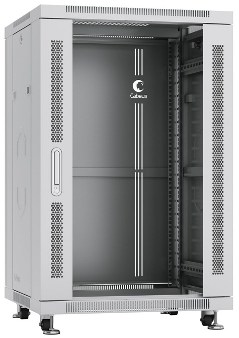 Шкаф напольный 19", 18U Cabeus ND-05C-18U60/60 600x600x988mm (ШхГхВ) передняя и задняя перфорированные двери, ручка с замком