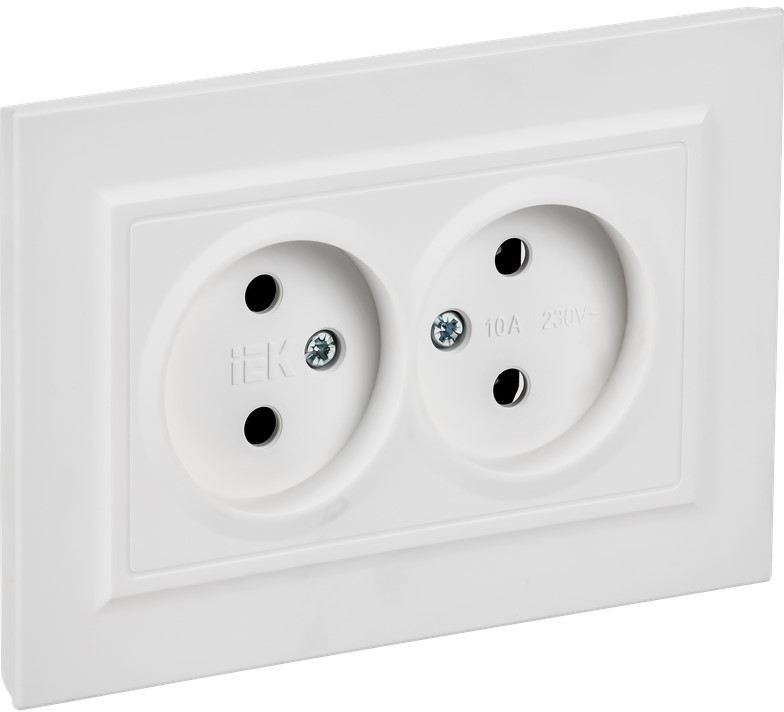 

Розетка двухместная без заземления IEK BR-R20-10-K91-F BRITE без защитных шторок 10А в сборе РС12-2-БрАБ арктический белый, BR-R20-10-K91-F