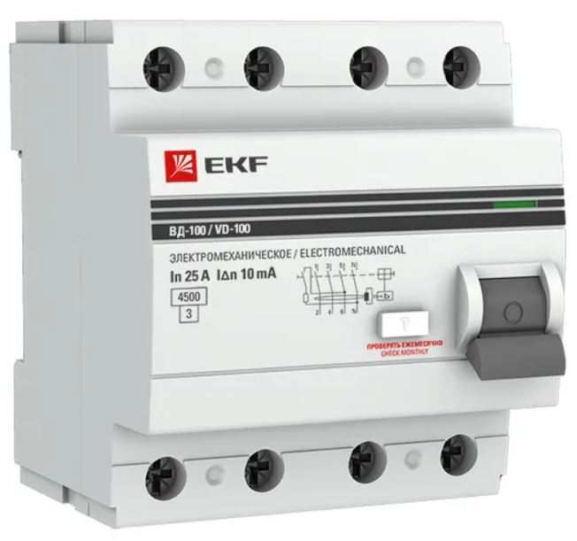 

УЗО EKF elcb-4-16-30-em-pro ВД-100 4P 16А 30мА тип АС электромеханический 4,5кА PROXIMA, elcb-4-16-30-em-pro